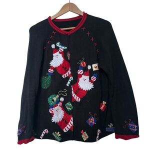 Vintage Santa Claus Christmas Ugly Sweater Tiara International 2004 Cozy Winter